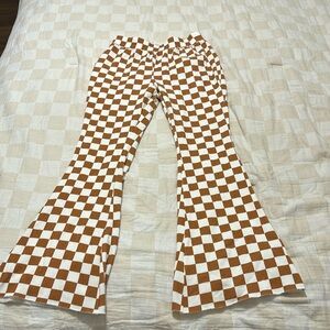 Women’s flared checkered pants.